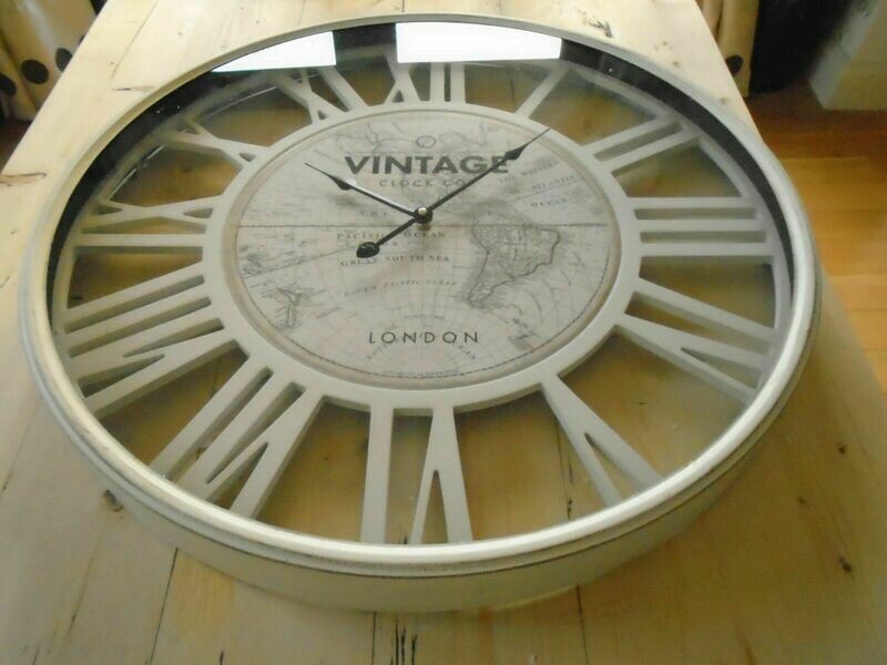 Large White Vintage World Map Wall Clock
