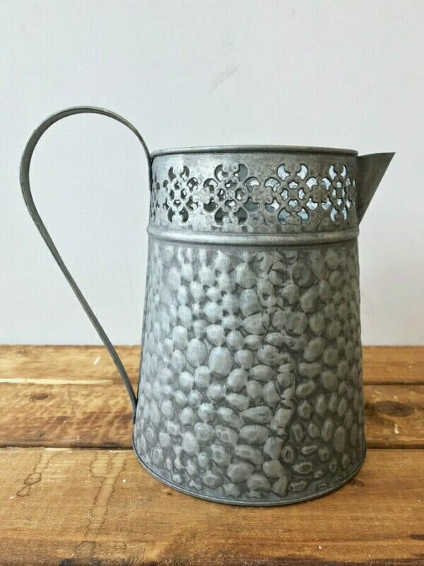 Rustic Textured Metal Pitcher Jug Planter Flower Ornament GIFT Shabby Chic 19cm