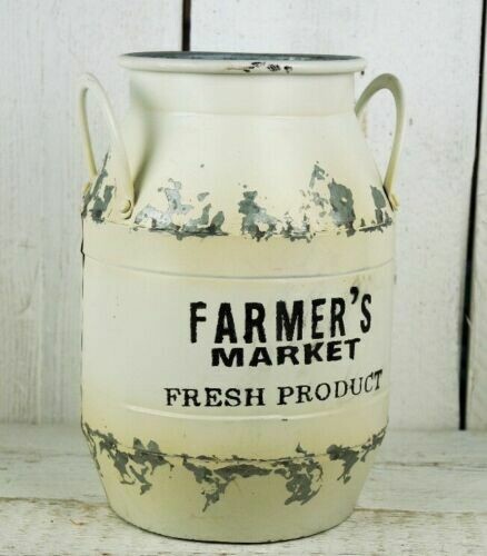 Farmers Market White Metal Milk Churn Planter