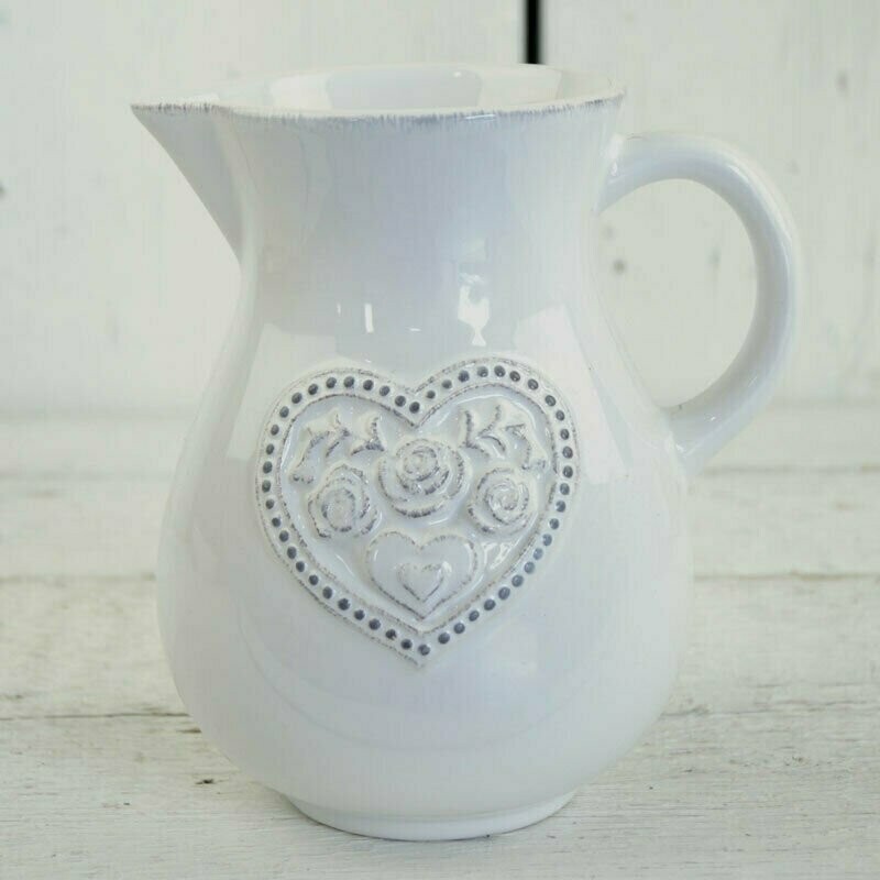 Embossed Love Heart White Ceramic Milk Serving Jug