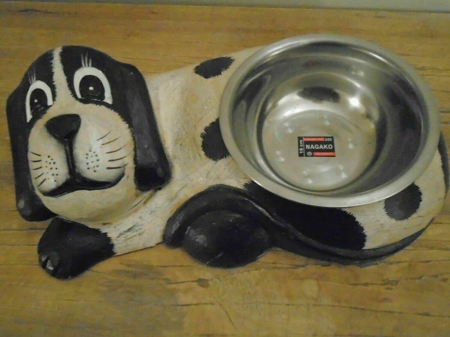 Fair Trade Hand Made Carved Wooden Pet Animal Dog Cat Food Bowl Holder Dish