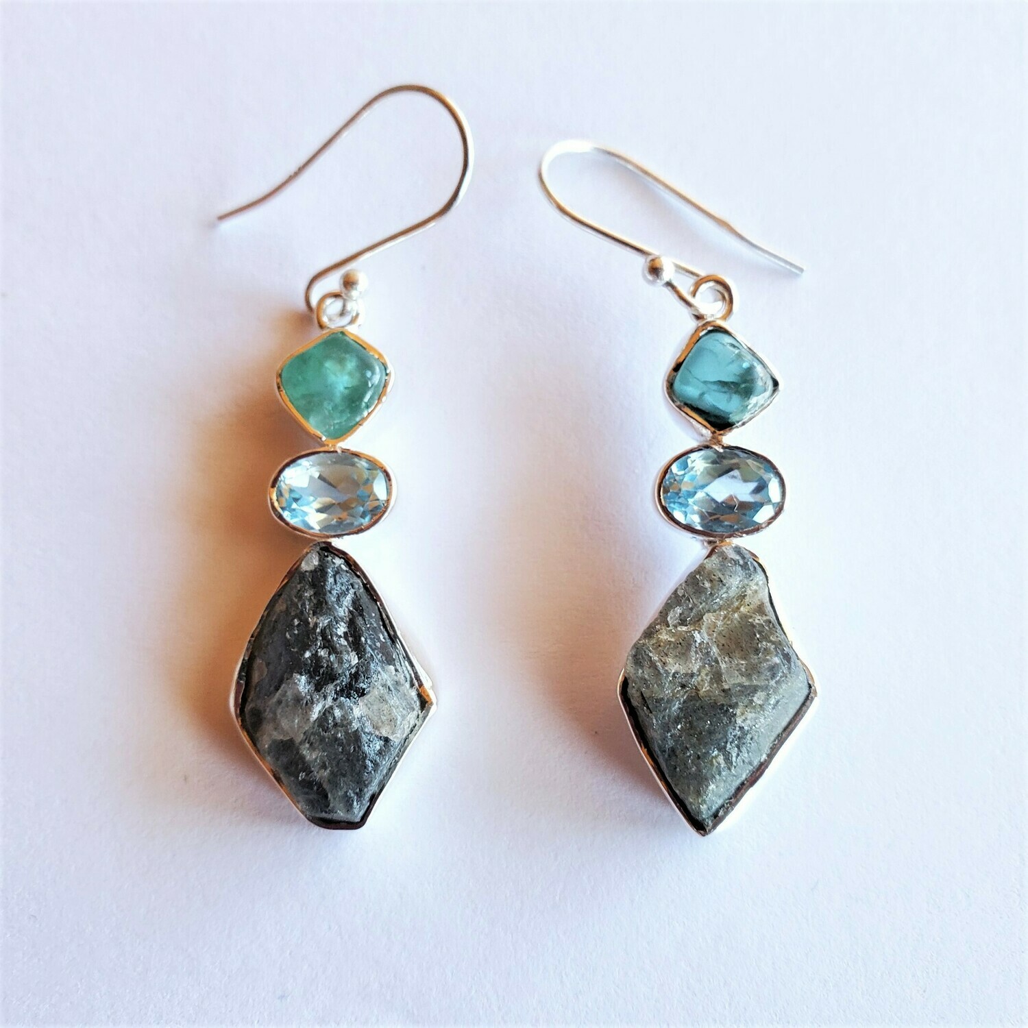Raw Labradorite and Apatite with Blue Topaz