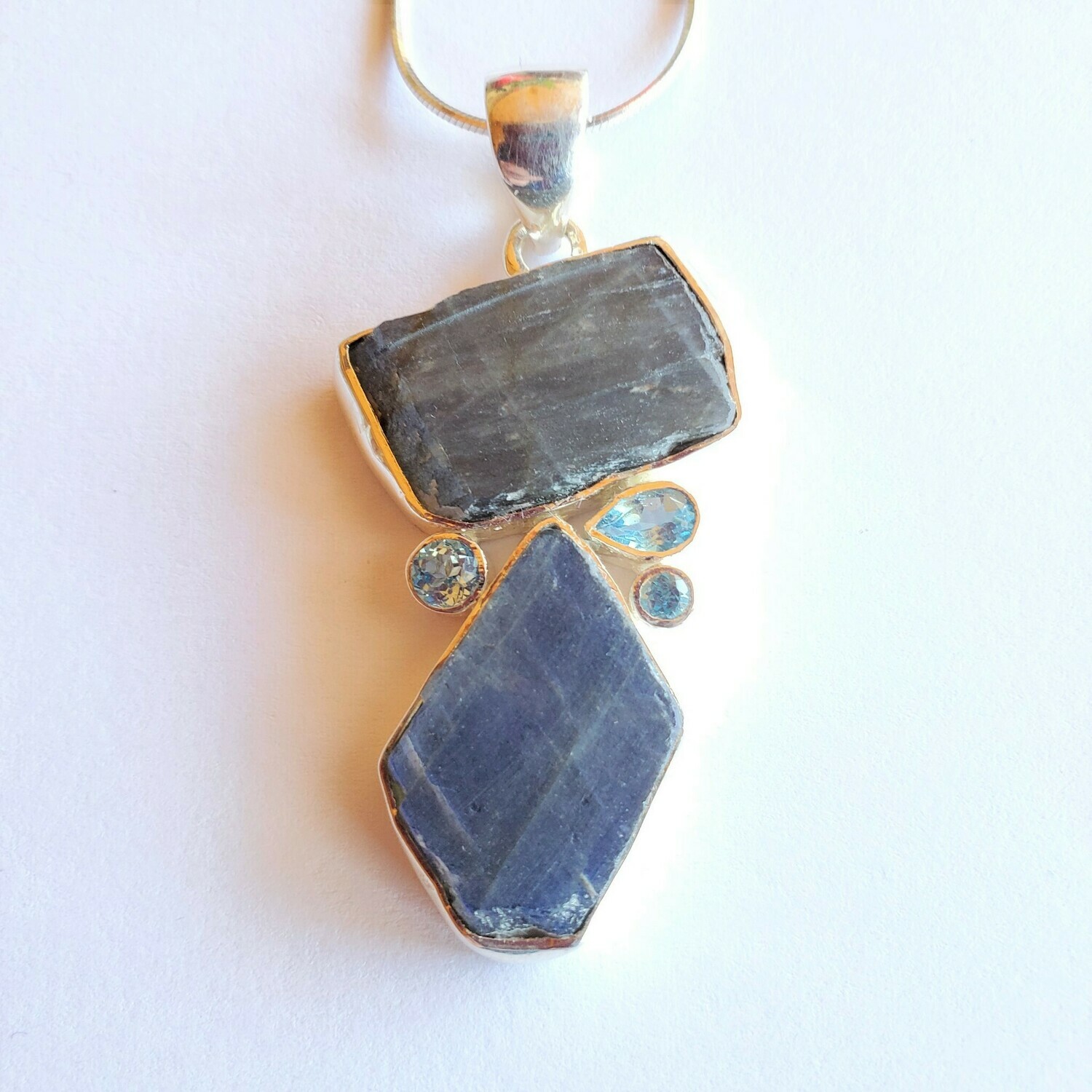 Raw Labradorite Necklace w/Blue Topaz