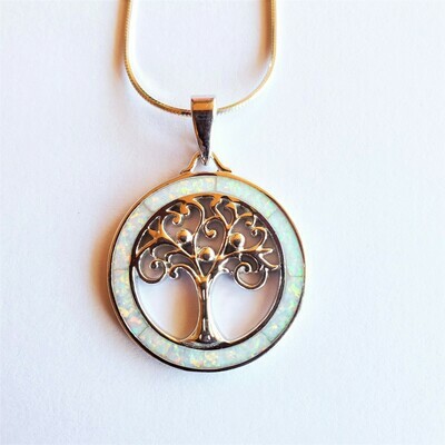 Opal &#39;Tree of Life&#39; Necklace in White