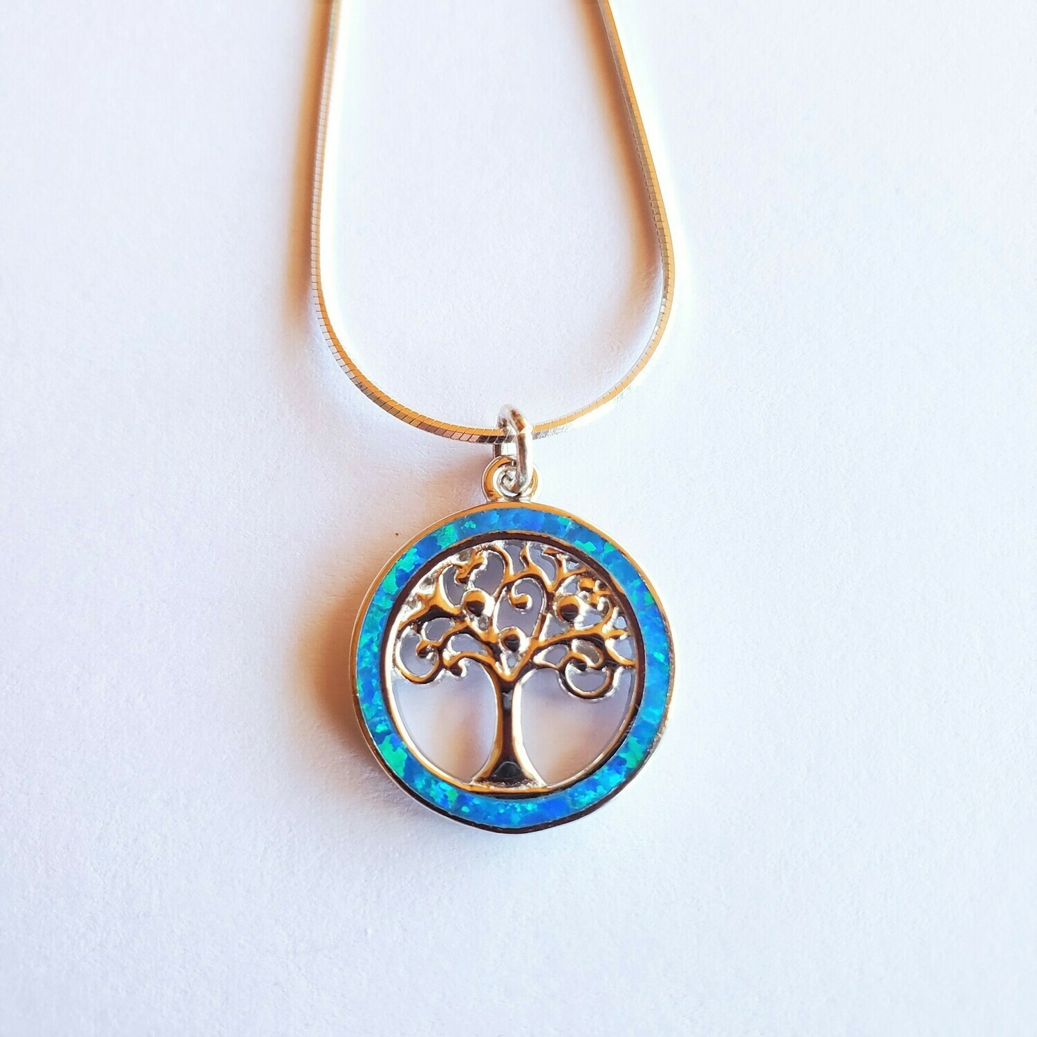 Opal &#39;Tree of Life&#39; Pendant in Blue (sm)