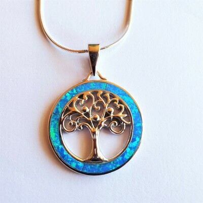 Opal &#39;Tree of Life&#39; Pendant in Blue (lg)