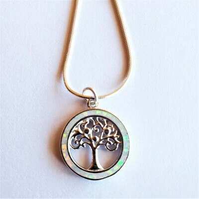 Opal &#39;Tree of Life&#39; Necklace in White (sm)