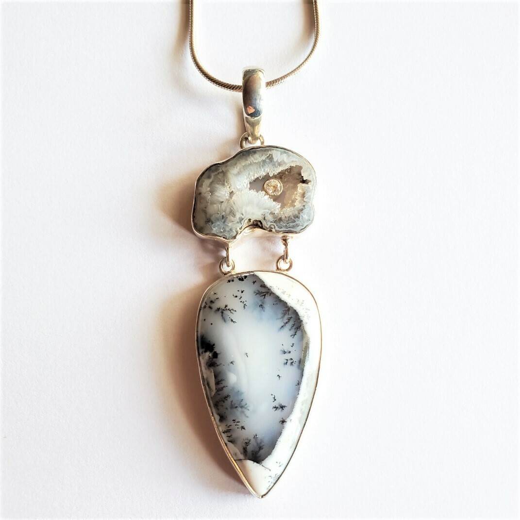 Grey Druzy and Dendrite Necklace
