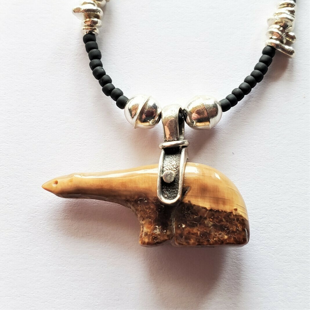 Fossilized Walrus Bear Necklace