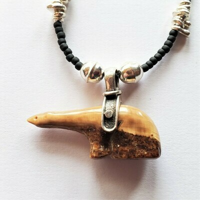 Fossilized Walrus Bear Necklace