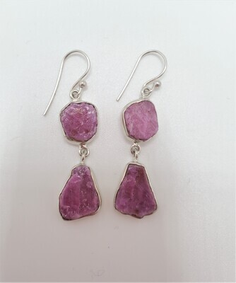 Raw Ruby Double Drop Earring