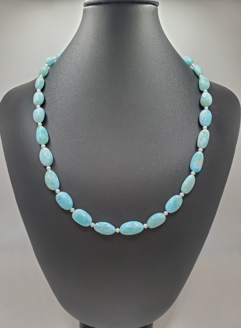 Larimar &amp; Japanese Pearl Necklace