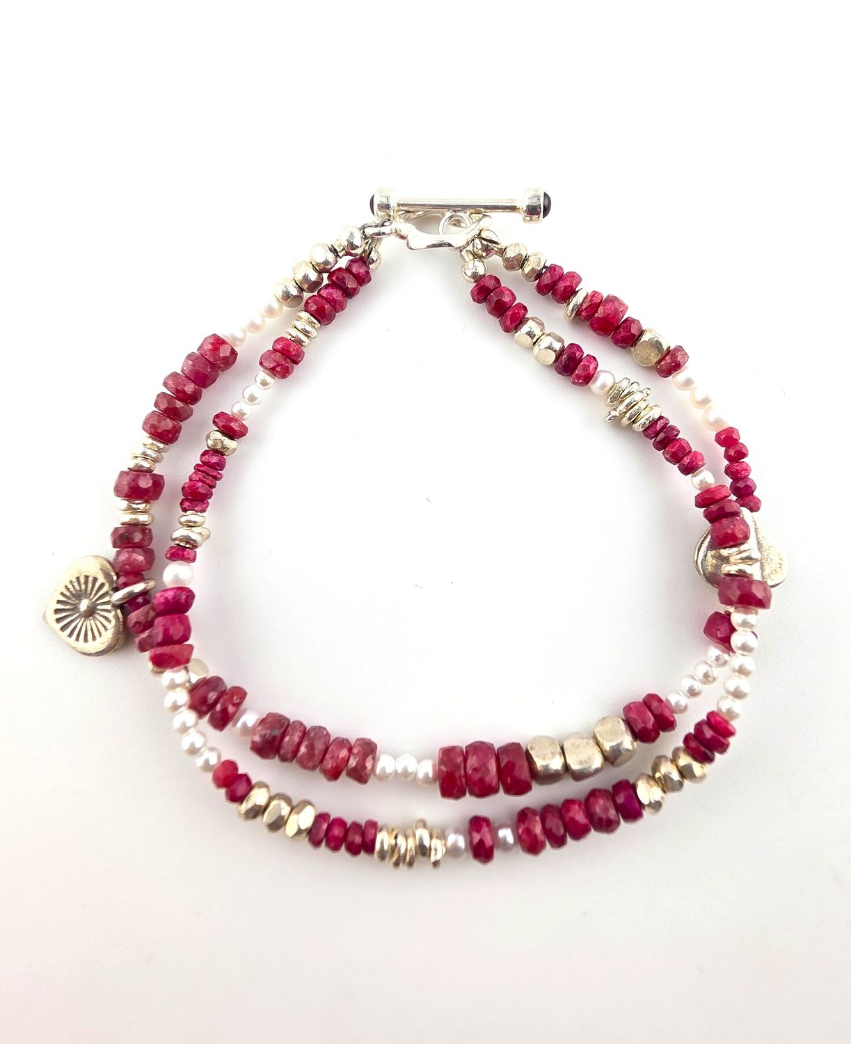 Faceted Ruby &amp; Pearl Bracelet