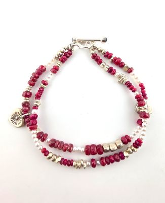 Faceted Ruby &amp; Pearl Bracelet