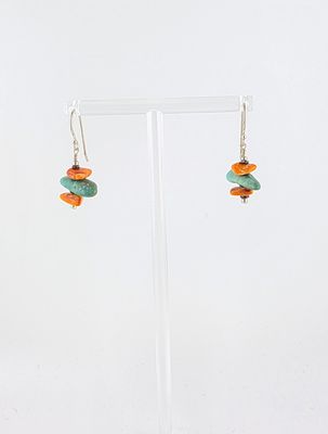 Green Turquoise &amp; Spiny Oyster Shell Short Drop Earring