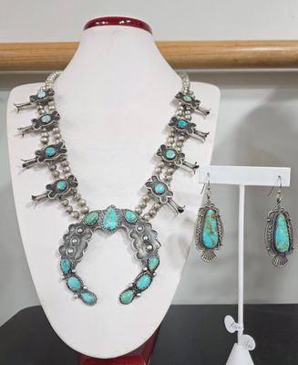 Vintage Turquoise Squash Blossom Necklace