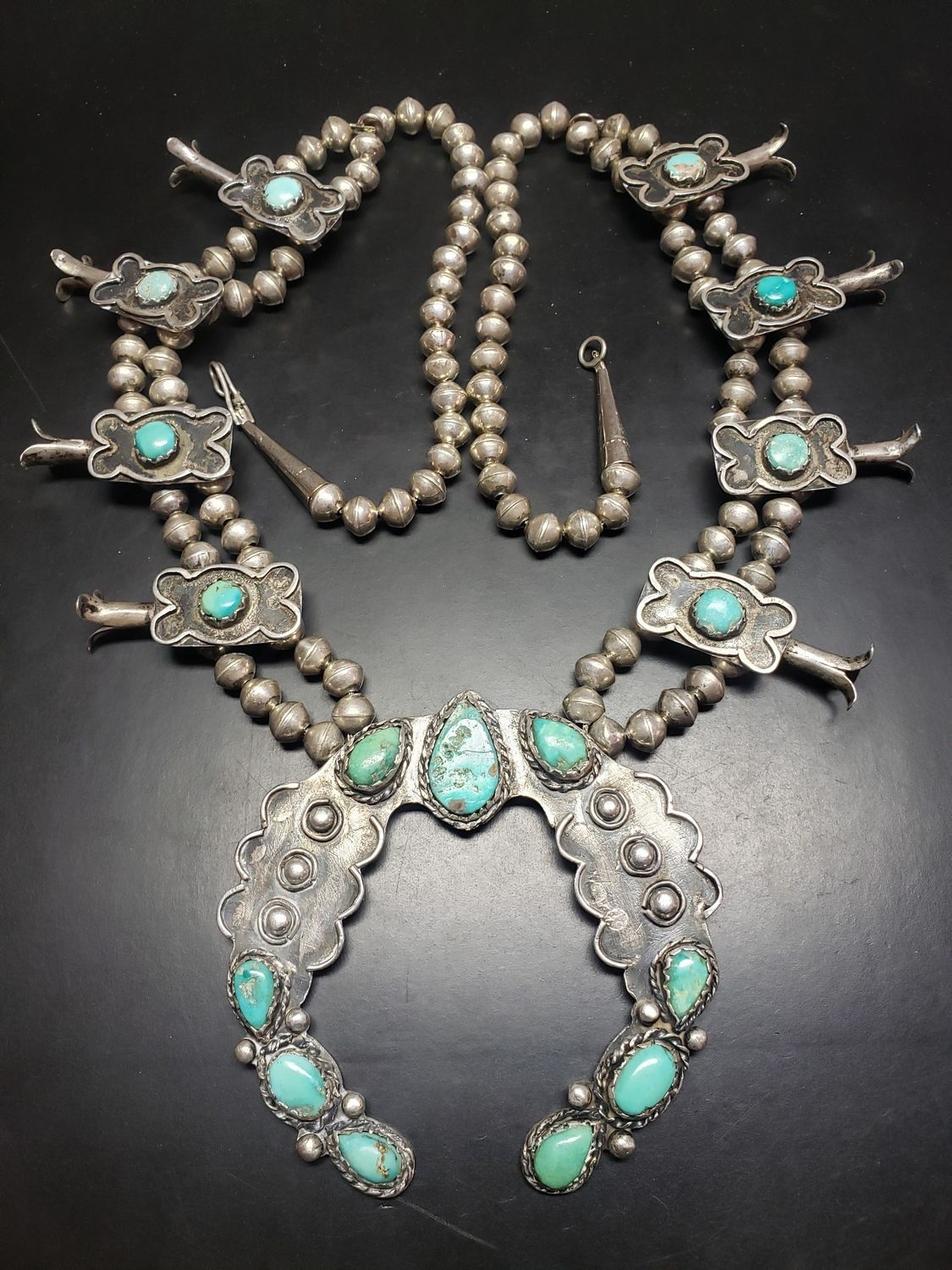 Vintage Turquoise Squash Blossom Necklace