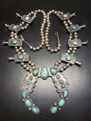 Vintage Turquoise Squash Blossom Necklace