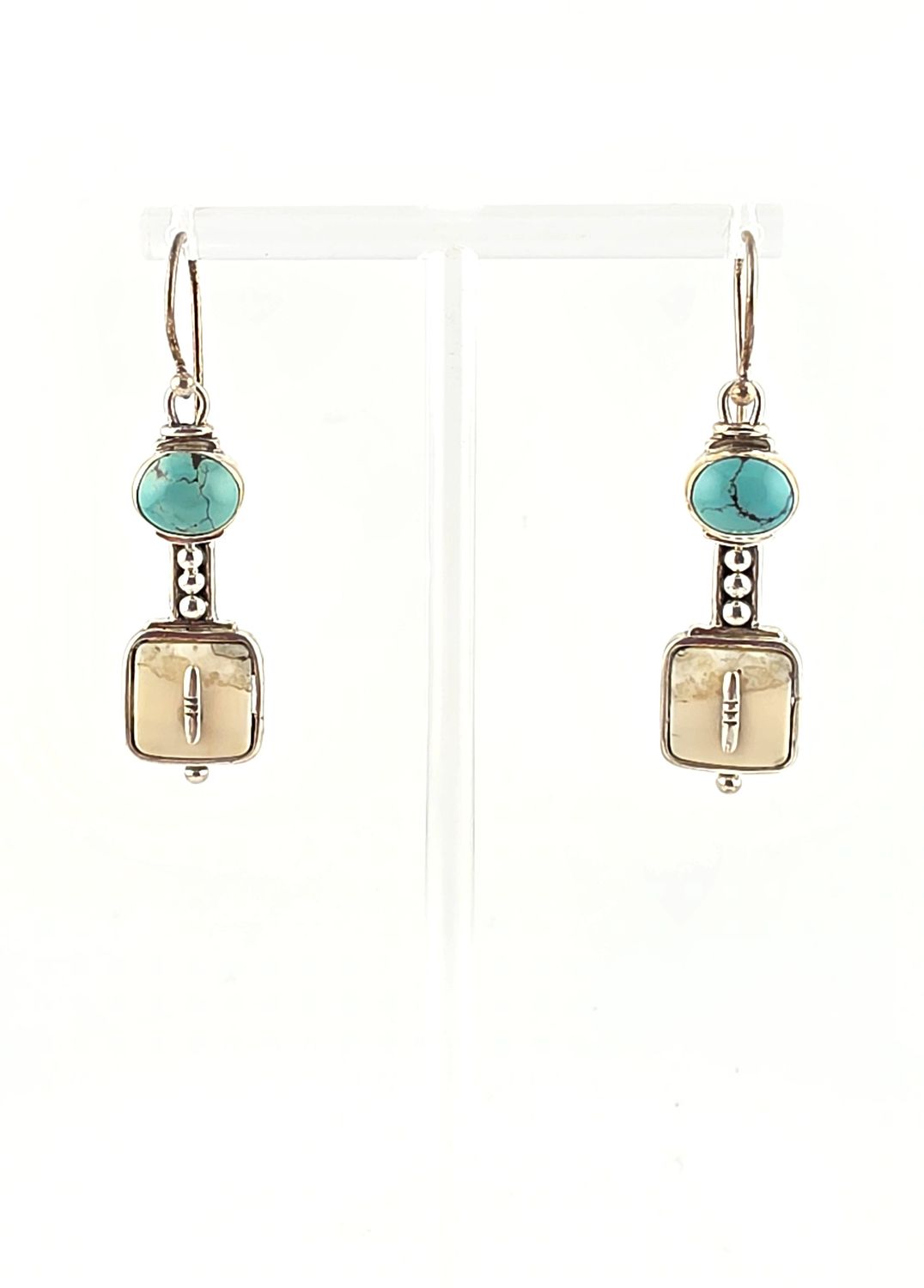 Fossilized Walrus and Turquoise Earring
