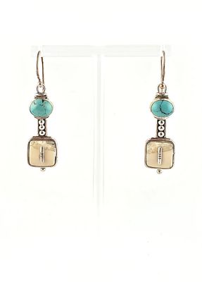 Fossilized Walrus and Turquoise Earring
