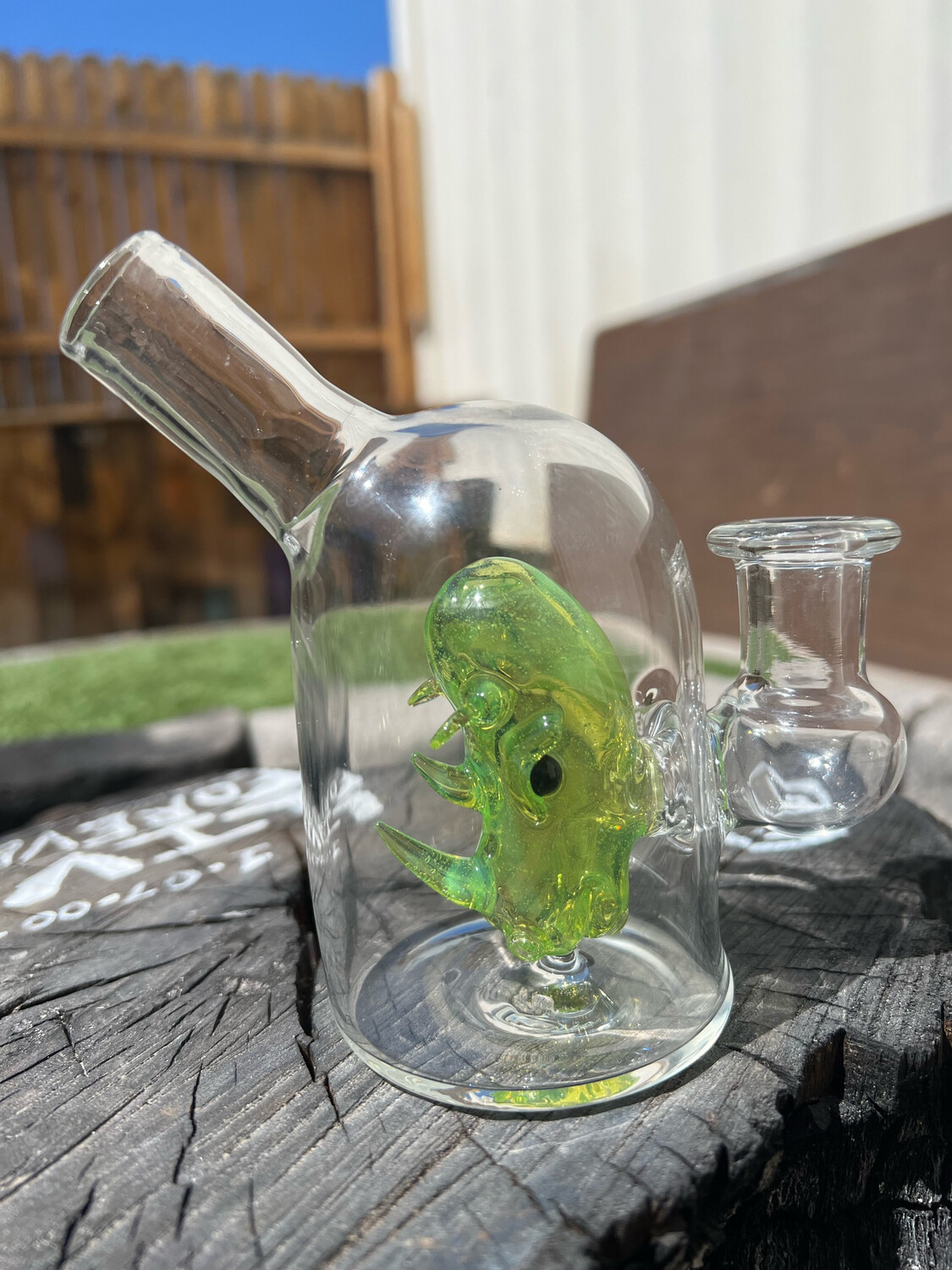 Rush Glass Rhino Head- in-a-bottle Large Rig  - Slime Green