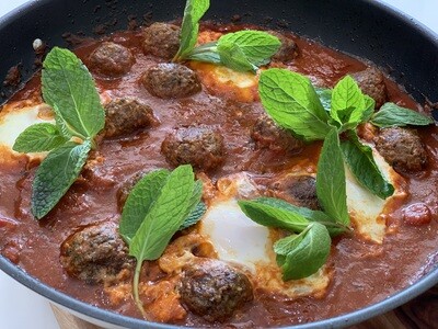 Moroccan Beef Meatballs in Fragrant Tomato Sauce (Serves 2-3)