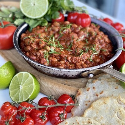 Mexican Baked Burrito Beans with Jalapeño (Serves 2-3)