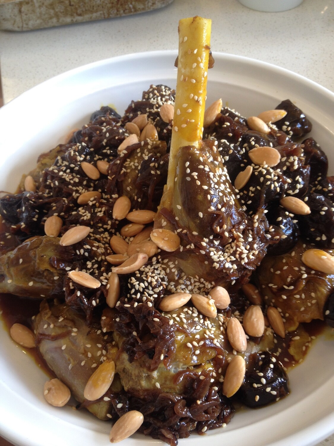Lamb Shank Tagine with Prunes, Caramelised Onion, Cinnamon, Almonds