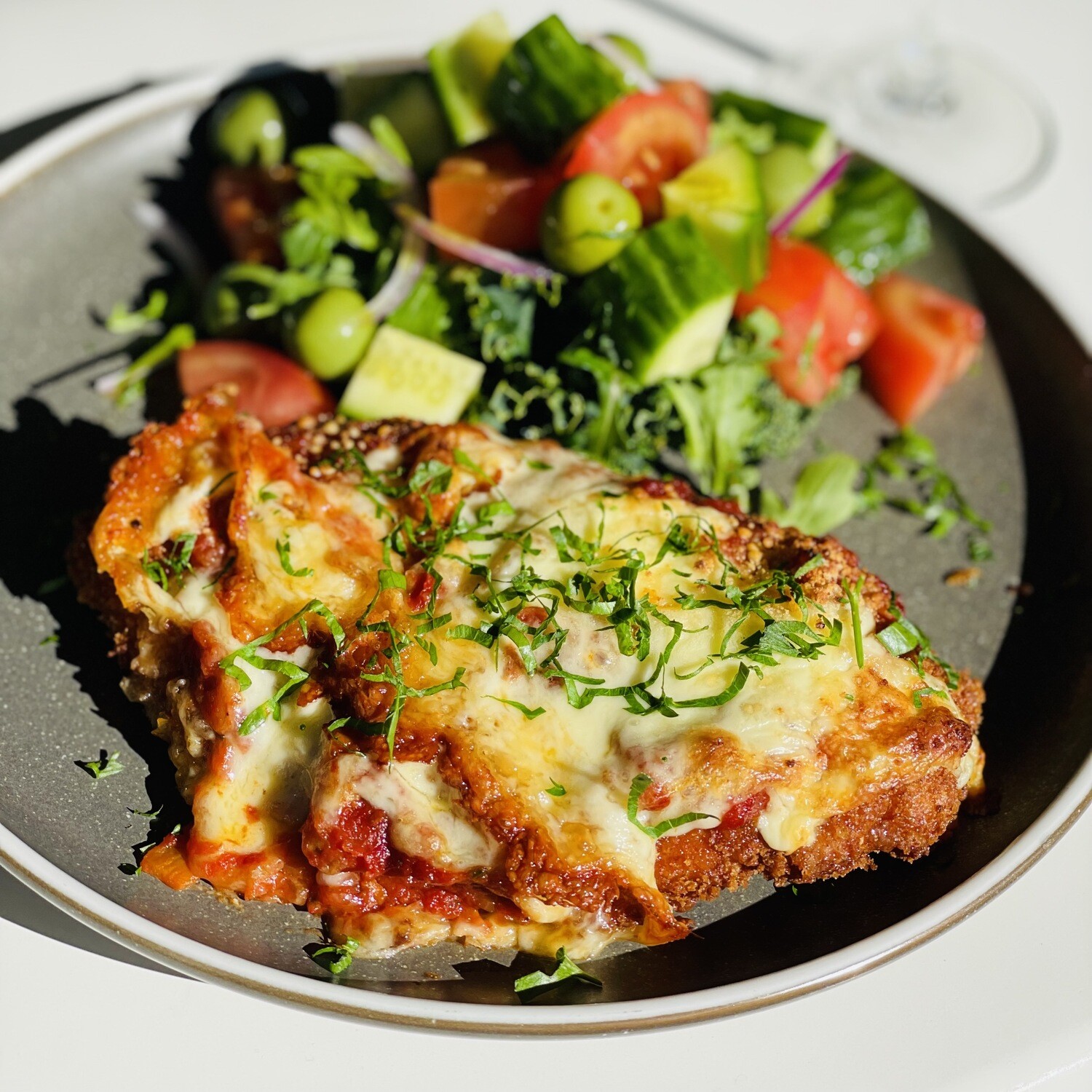 Chicken Parmigiana w Italian Tomato Sauce &amp; Mozzarella (serves 2-3)