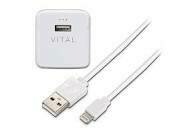 VITAL 2.4A USB Wall Charger with Lightning (Iphone) (4ft) Charge Cable - White