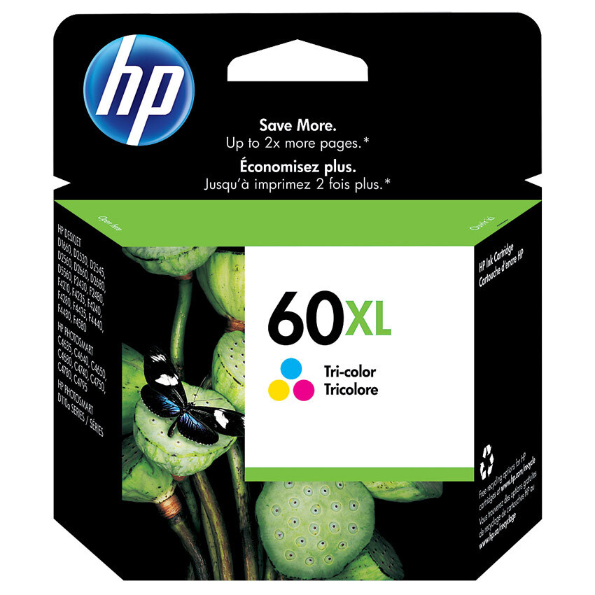 HP Inkjet Cartridge 60XL, High Yield, 440 Pages, Tricolor