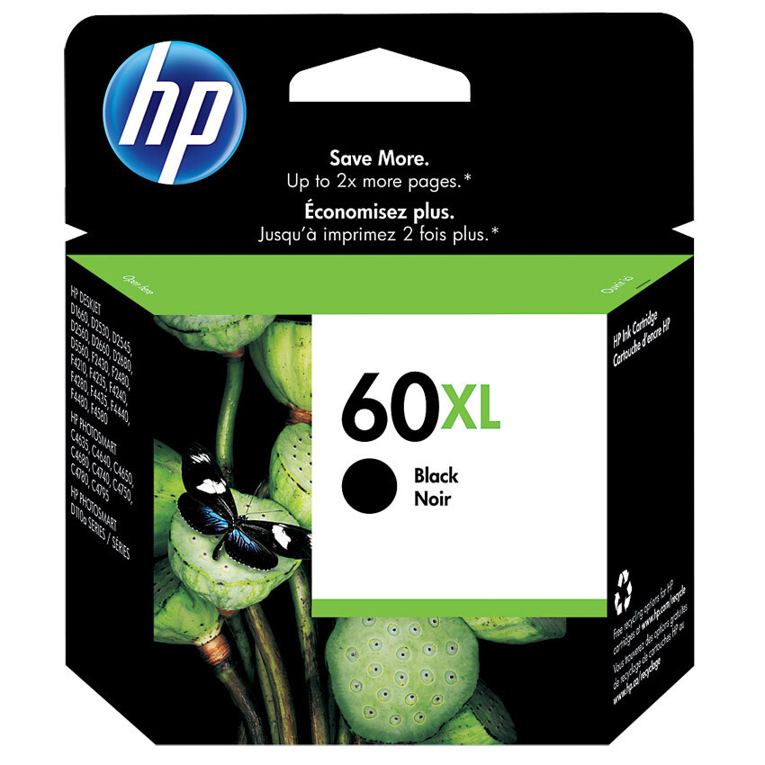 HP Inkjet Cartridge 60XL, High Yield, 600 Pages, Black