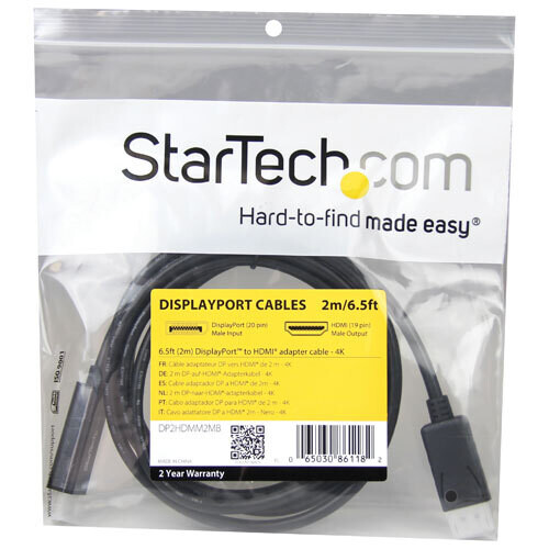 StarTech 2m (6.5 ft.) DisplayPort to HDMI Cable