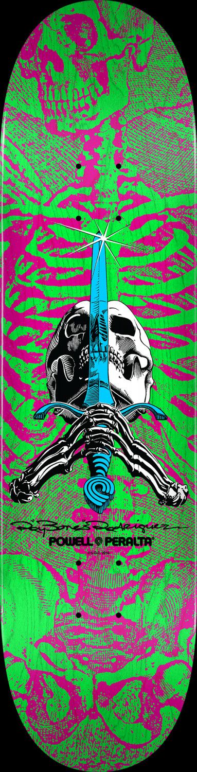 Powell Peralta Skull and Sword Skateboard Deck Pink/Green - Shape 247 - (8.0")
