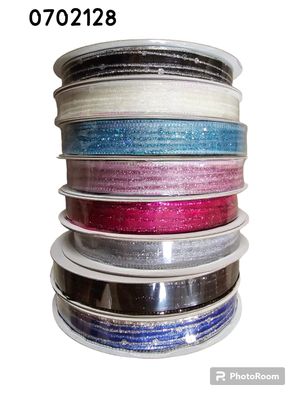 Cinta Organza 5/8 Con Lineas Escarchada (Yarda)
