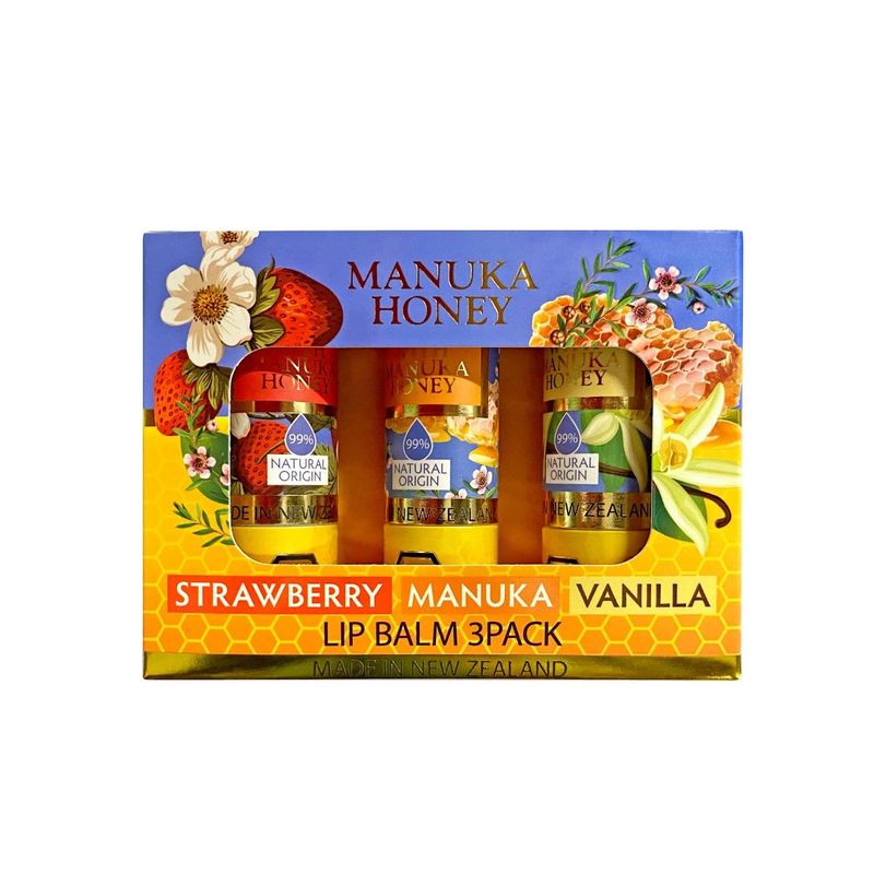 3pk Assorted Lip Balms - Strawberry/Manuka/Vanilla
