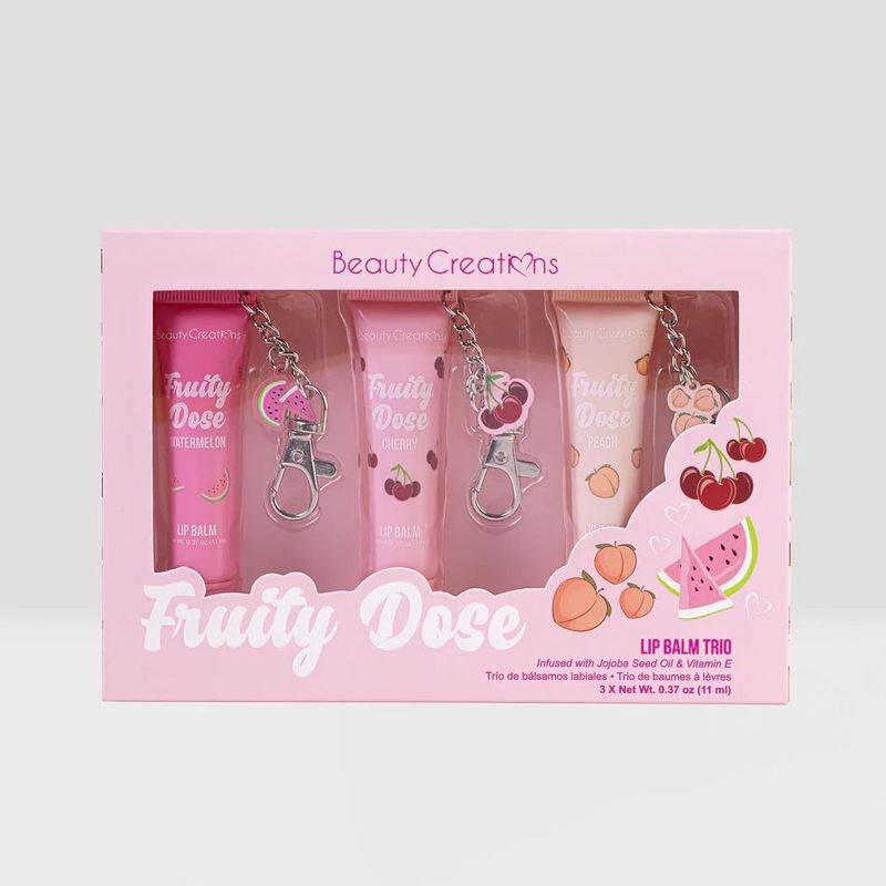 Fruity Dose - Set Trio De Bálsamo Labial Con Llavero Beauty Creations.