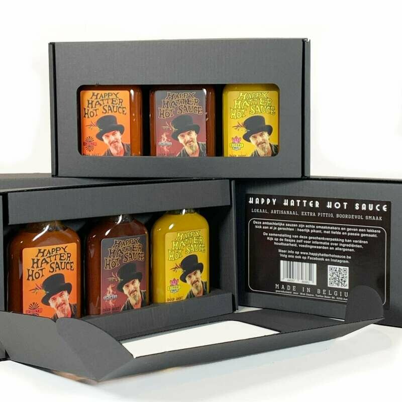 Happy Hatter Hot Sauce : cadeau verpakking met 3 sauzen