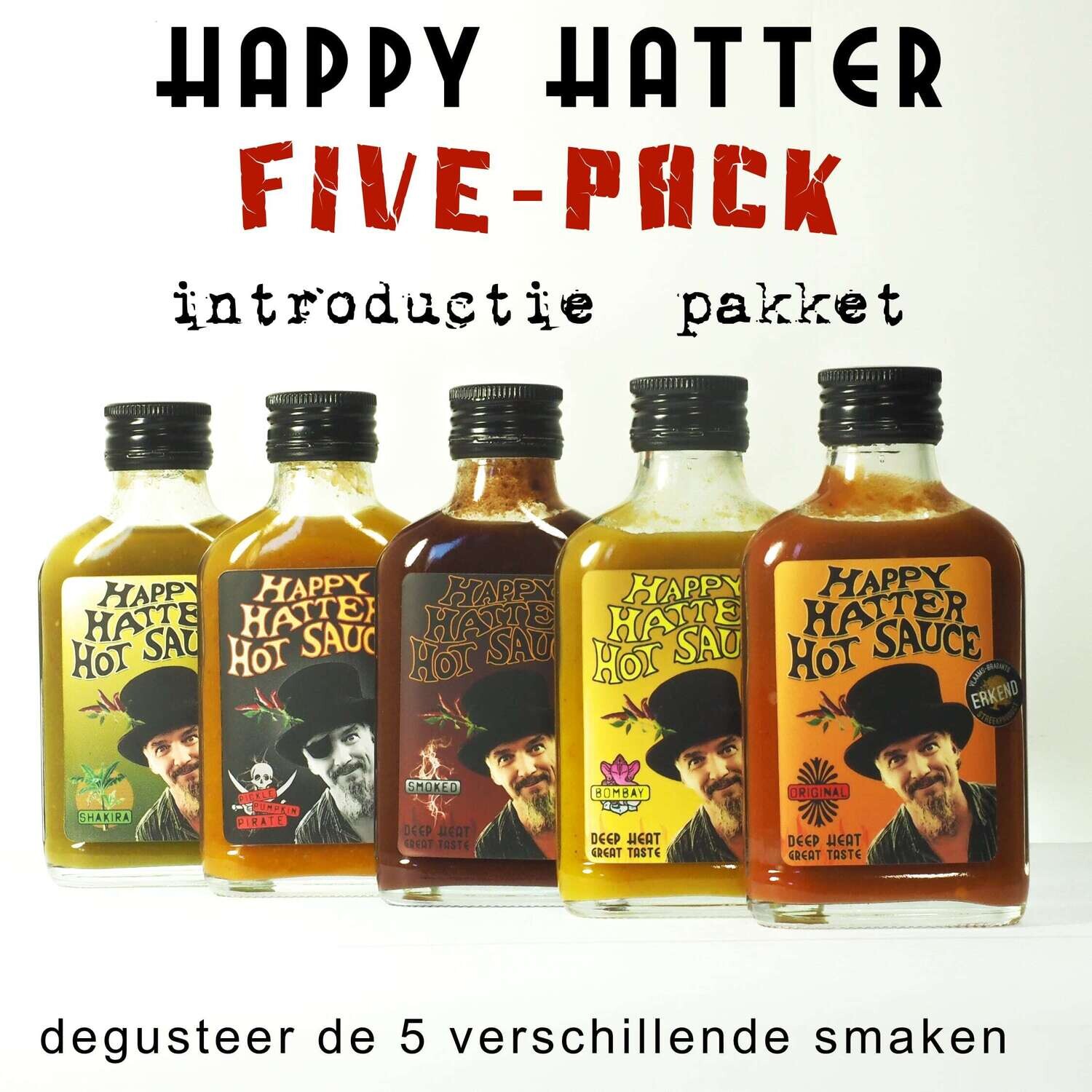 Happy Hatter Hot Sauce : Five-Pack introductie pakket