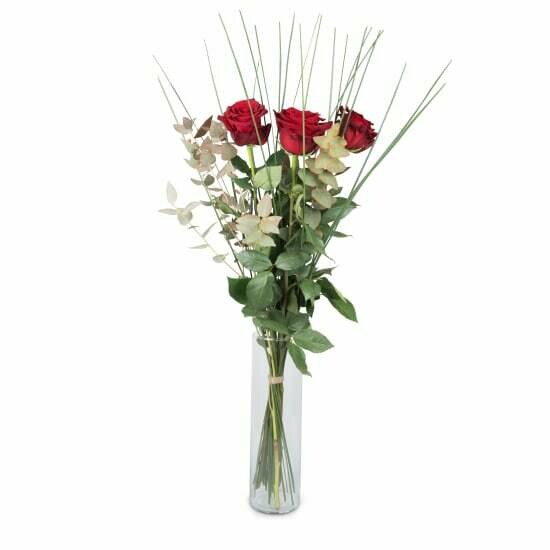 Rote Rosen mit Grün, langstielig, 80 cm