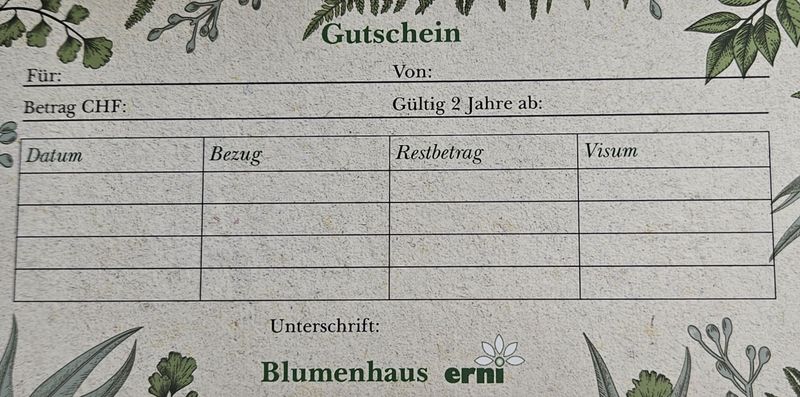 Gutschein, wählbar CHF 20.00 - 100.00