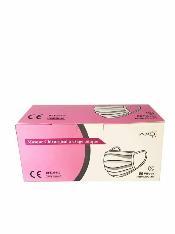 MASQUE CHIRURGICAL A USAGE UNIQUE EN COULEUR ROSE