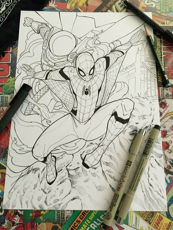 SPIDER MAN & MYSTERIO - line art