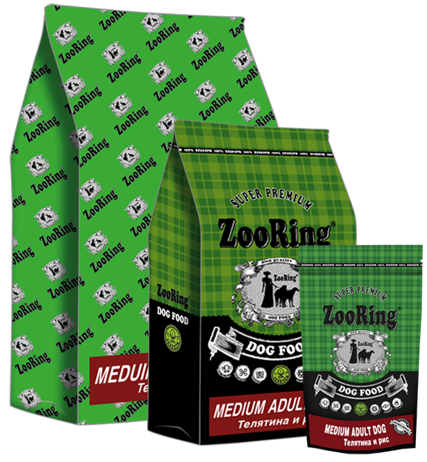 ZooRing Medium Adult д/собак Телятина рис 2 кг