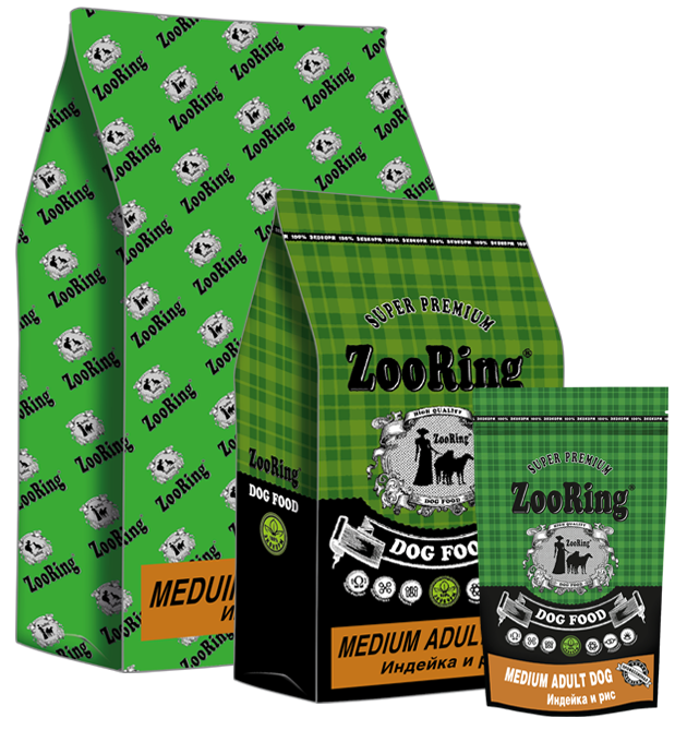 ZooRing Medium Adult д/собак Индейка рис 2 кг
