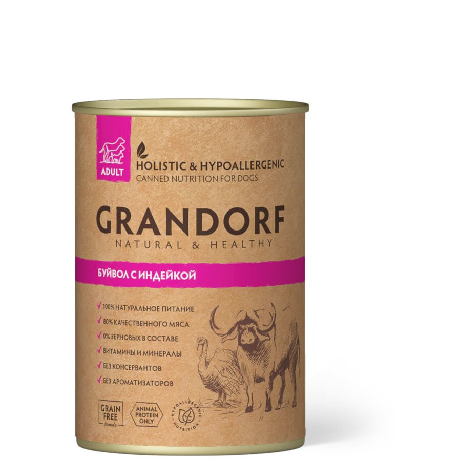 Grandorf Dog конс д/собак буйвол индейка 400 г