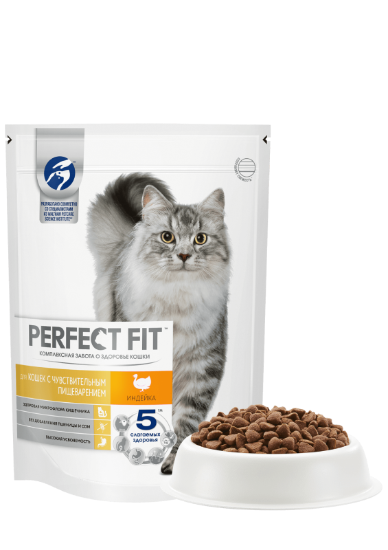 Перфект Фит д/кошек чувствительное пищеварение, индейка 2,5 кг