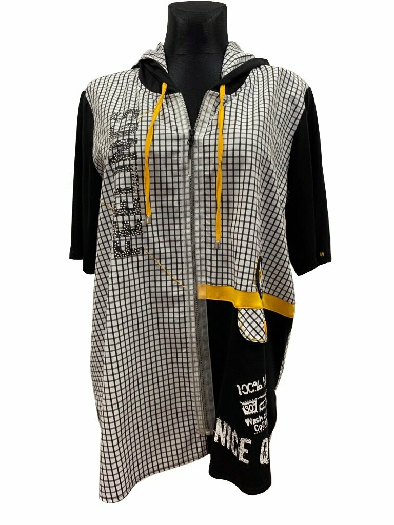 Longbluse kariert mit 3/4 Arm und Straßverzierungen