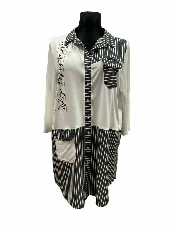 Longbluse gestreift mit Applikationen