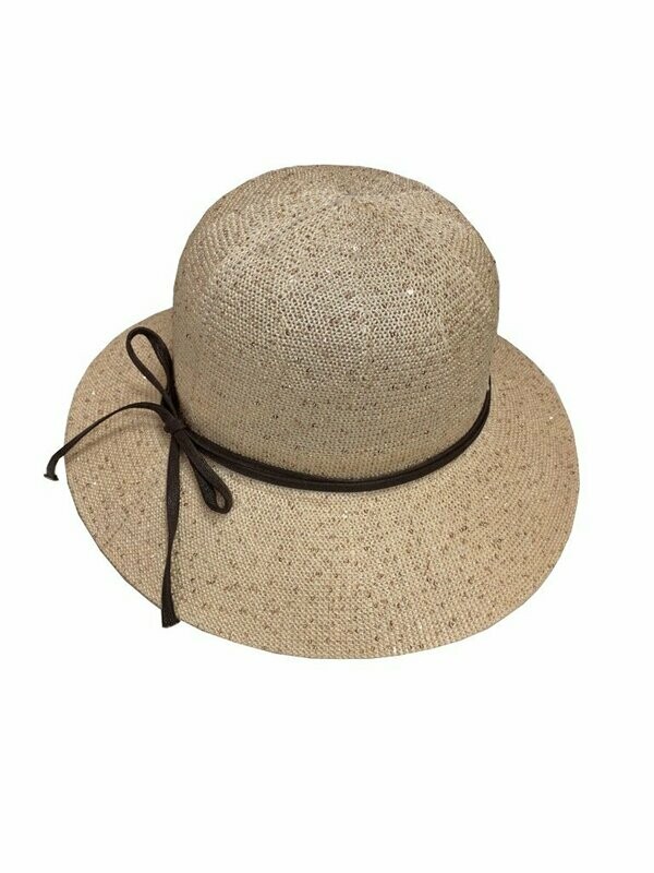 Hut gold-beige mit kleinen Pailetten und zarter Schleife